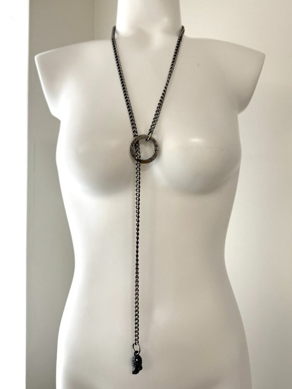 Authentic Thomas Wylde Swarovski Crystal Skull Gunmetal Chain Necklace Belt